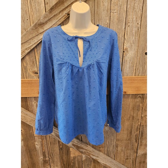 J crew size large women's Textured polka dot 3/4 sleeve blouse blue - Picture 1 of 8